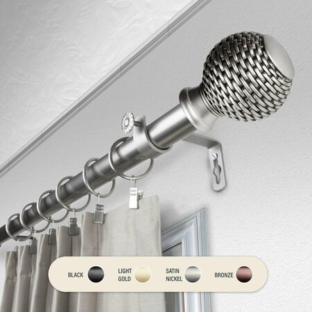 CENTRAL DESIGN 1 in. Wicker Curtain Rod with 28 to 48 in. Extension, Satin Nickel 100-76-285